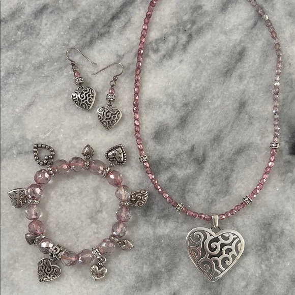 Brighton Silver and Pink Heart Necklace Set